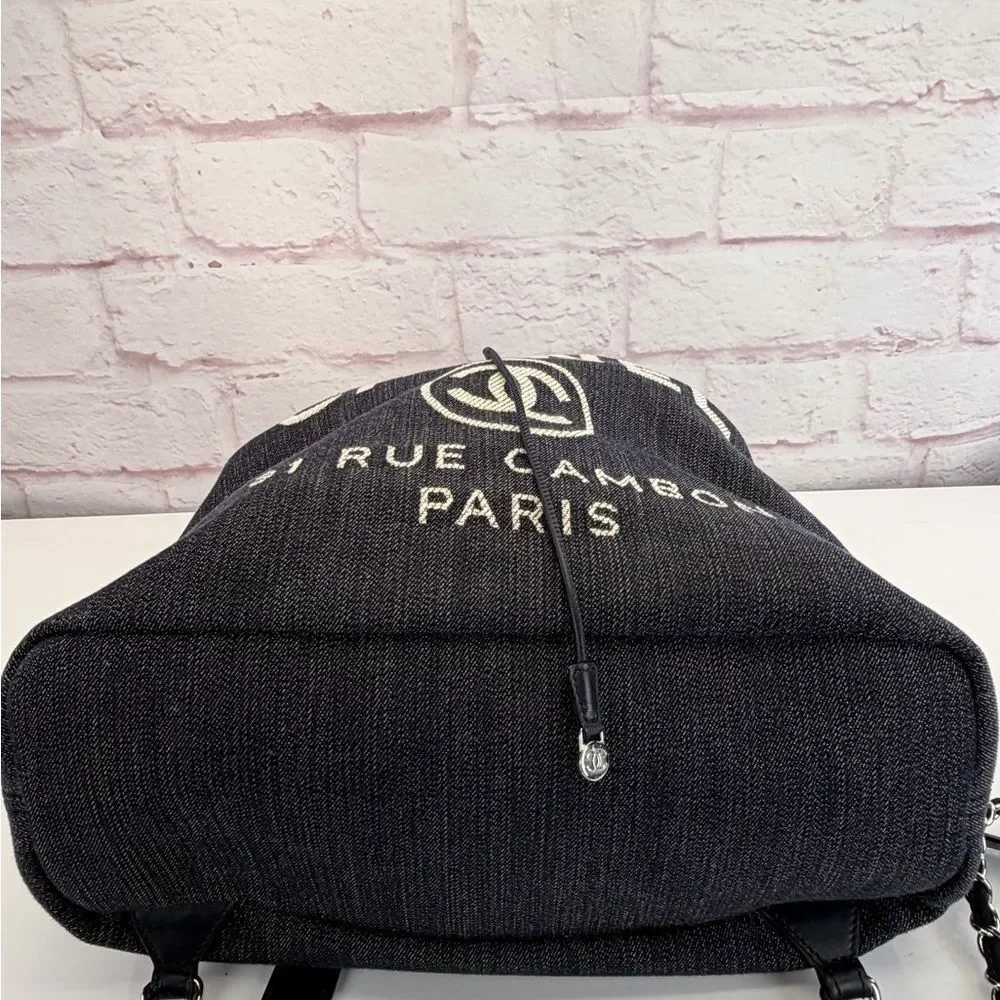 Chanel Deauville Large Navy Denim Canvas Drawstring Backpack